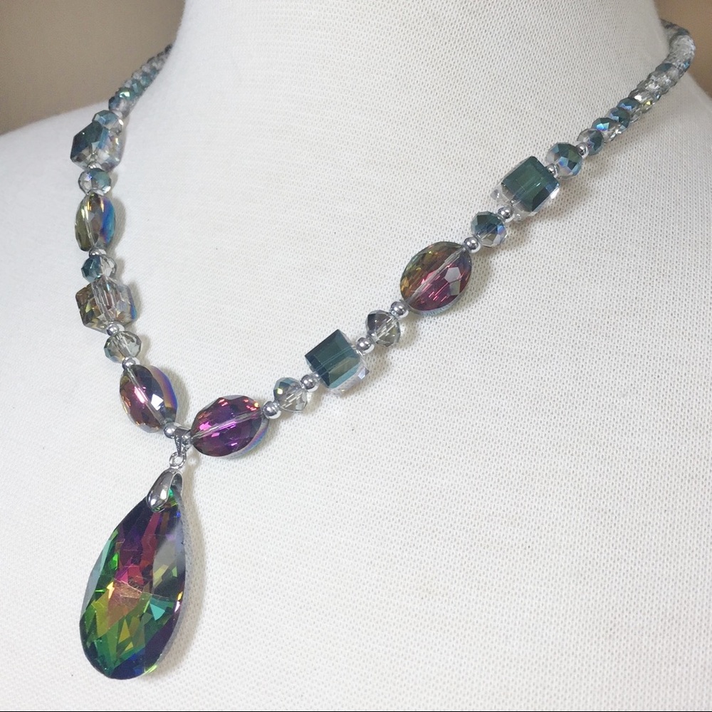 Vitrail Medium Rainbow Glass Teardrop Necklace Earrings Set - Picture 2 of 3